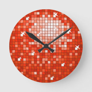 Disco Tiles Red-afdrukwandklok Ronde Klok