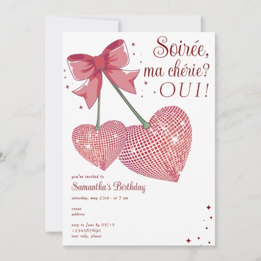 Disco Trendy Coquette Cherry Sweet Verjaardagsfees Kaart (Voorkant)