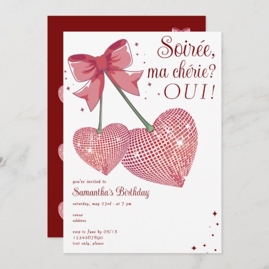 Disco Trendy Coquette Cherry Sweet Verjaardagsfees Kaart (Voorkant / Achterkant)