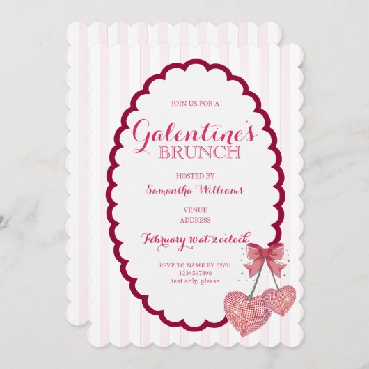 Disco Trendy Coquette Scalloped Cherry Galentine's Kaart (Voorkant / Achterkant)