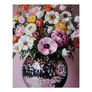 Disco Vaas met Bloemen Perfect Poster
