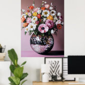 Disco Vaas met Bloemen Poster (Thuiskantoor)