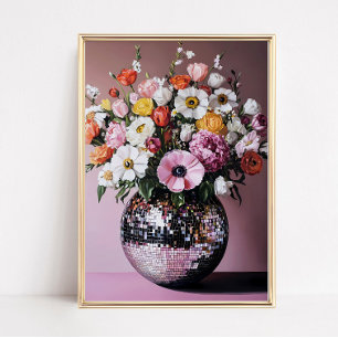 Disco Vaas met Bloemen Poster