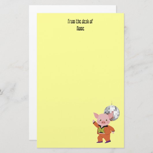 Disco-varken met disco-bal briefpapier (Voorkant / Achterkant)