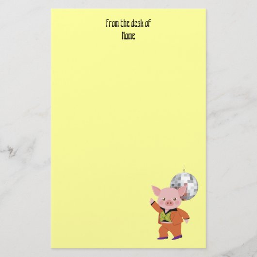 Disco-varken met disco-bal briefpapier (Voorkant)