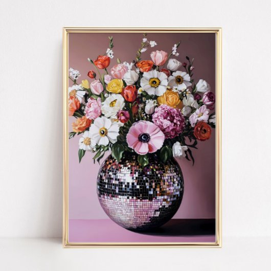 Disco Vase with Flowers Poster