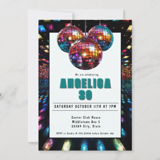 Disco Verjaardag Blauwgroen Zwart Kaart (Voorkant)