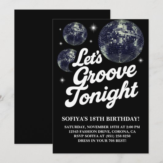 Disco verjaardagsfeest uitnodiging, 70s Groovy Kaart (Voorkant / Achterkant)