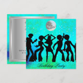 Disco-verjaardagsfeest uitnodiging turquoise (Voorkant / Achterkant)