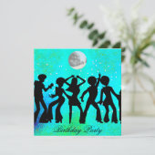 Disco-verjaardagsfeest uitnodiging turquoise (Staand voorkant)