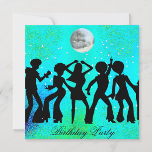 Disco-verjaardagsfeest uitnodiging turquoise