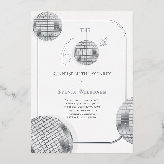 Disco Verrassing 60e Verjaardagsfeestje Folie Uitnodiging (Voorkant)