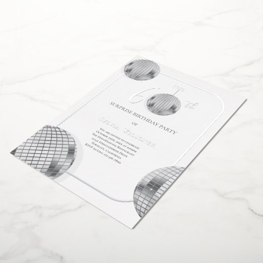 Disco Verrassing 60e Verjaardagsfeestje Folie Uitnodiging (Gedraaid)