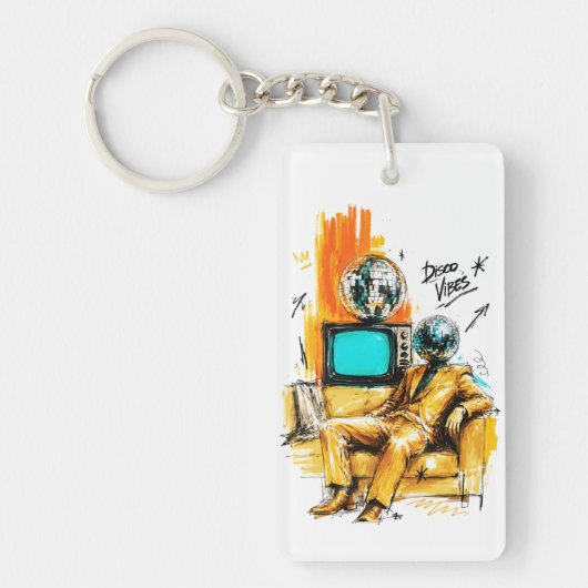 Disco Vibes Retro 80s Disco Bal Kunst Sleutelhanger (Voorkant)