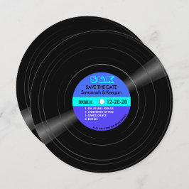Disco Vinyl Record Blauw Aqua Stripes Bruiloft Save The Date