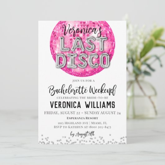 Disco vrijgezellenweekend uitnodiging (Staand voorkant)