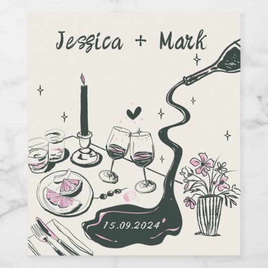 Disco Whimsical Dinner Bruiloft Wijn Etiket (Enkel label)