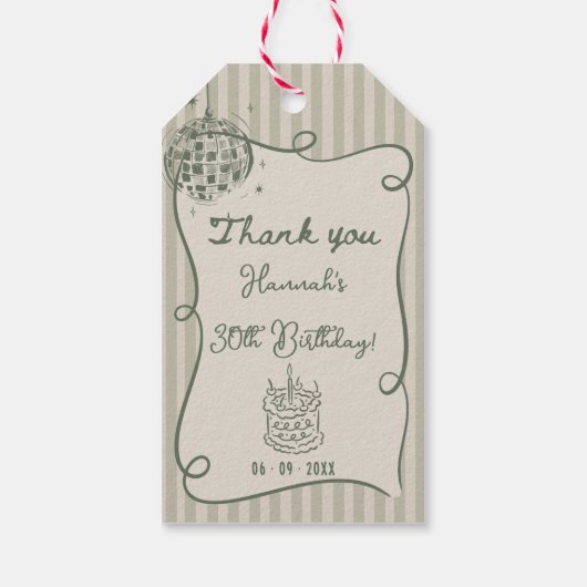 Disco Whimsical Hand Drawn Funky 30e verjaardag Cadeaulabel (Achterkant)