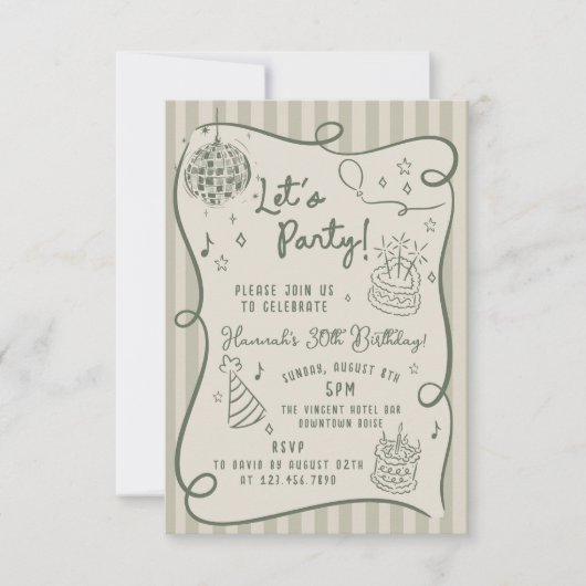 Disco Whimsical Hand Drawn Funky 30e verjaardag Kaart (Voorkant)