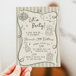 Disco Whimsical Hand Drawn Funky 30e verjaardag Kaart