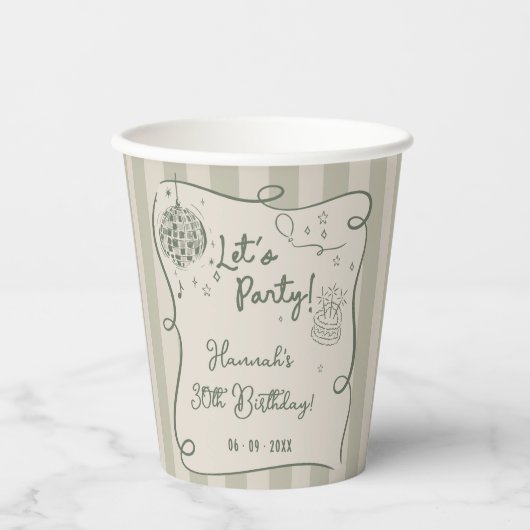 Disco Whimsical Hand Drawn Funky 30e verjaardag Papieren Bekers (Voorkant)