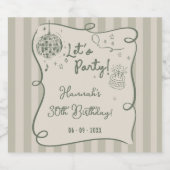 Disco Whimsical Hand Drawn Funky 30e verjaardag Sparkling Wijnetiket (Enkel label)