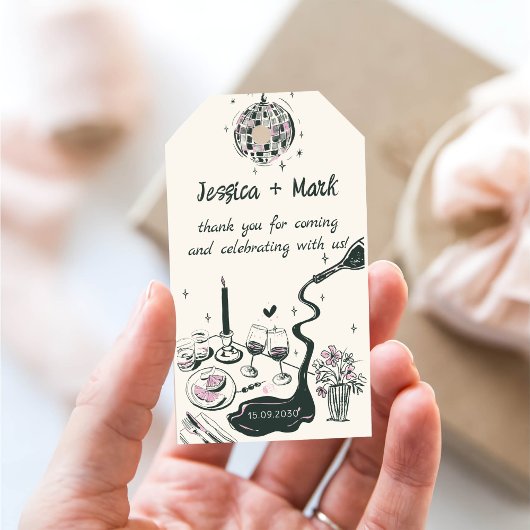 Disco Whimsical Hand getrokken bruiloft dank u Cadeaulabel