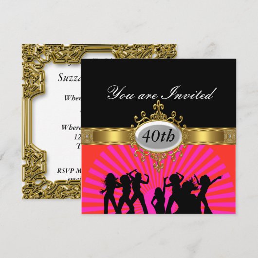 Disco Zwart Verjaardagsfeest Glamour Uitnodiging (Voorkant / Achterkant)