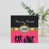 Disco Zwart Verjaardagsfeest Glamour Uitnodiging (Staand voorkant)