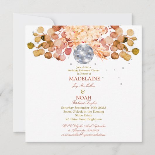 Discobal Bloemen Elegante bruiloft repetitie plein Kaart (Voorkant)