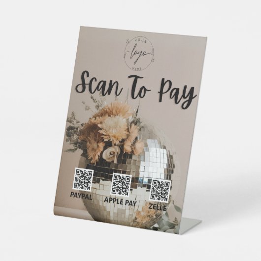 discobal | Bloemen | QR-code | Betaalteken Reclamebord Met Voetstuk (Voorkant)