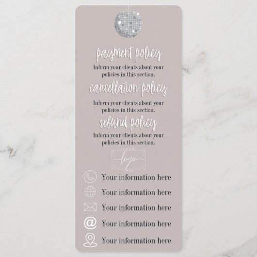 discobal | Boho Flowers | Menu Prijs en beleid (Achterkant)