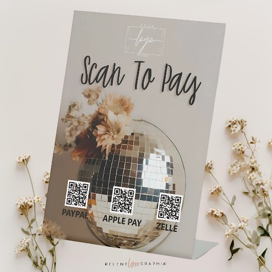 discobal | Boho Flowers | QR-code | Betaalteken Reclamebord Met Voetstuk