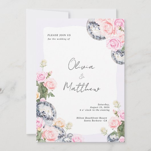 Discobal bruiloft uitnodiging Bloemen Lavendel (Voorkant)