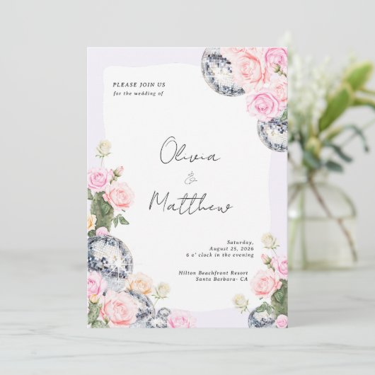 Discobal bruiloft uitnodiging Bloemen Lavendel (Staand voorkant)