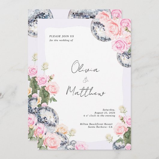 Discobal bruiloft uitnodiging Bloemen Lavendel (Voorkant / Achterkant)