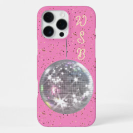 Discobal Confetti roze gepersonaliseerd monogram iPhone 16 Pro Max Hoesje
