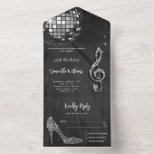 Discobal en hakken Black & Silver Verjaardag All In One Uitnodiging (Binnen)