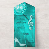 Discobal en hakken Blauwgroen verjaardag All In One Uitnodiging (Binnen)