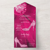 Discobal en hakken roze Quinceañera All In One Uitnodiging (Binnen)