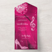Discobal en hakken roze verjaardag all in one uitnodiging (Binnen)