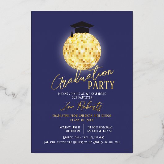 Discobal en Pet Afstuderen Folie Uitnodiging (Voorkant)
