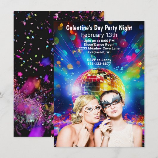 Discobal Galentine's Day Girls Party Night Kaart (Voorkant / Achterkant)