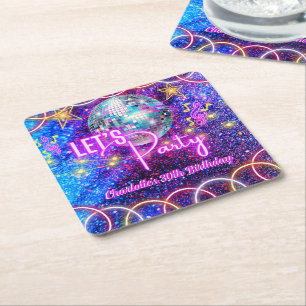 Discobal Let's Party Neon Pink Glow Girl Party Kartonnen Onderzetters