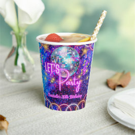 Discobal Let's Party Neon Pink Glow Girl Party Papieren Bekers