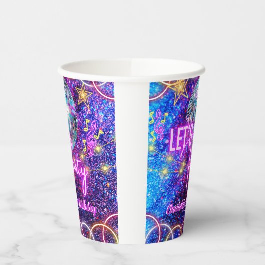 Discobal Let's Party Neon Pink Glow Girl Party Papieren Bekers (Links)