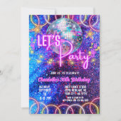 Discobal Let's Party Neon Pink Glowing Birthday Kaart (Voorkant)