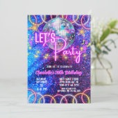 Discobal Let's Party Neon Pink Glowing Birthday Kaart (Staand voorkant)