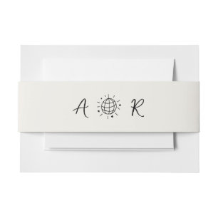 Discobal Monogram Franse Hand getrokken bruiloft Uitnodigingen Wikkel