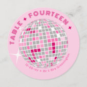 Discobal Roze Ronde Trouwtafel Nummer Kaart (Voorkant)